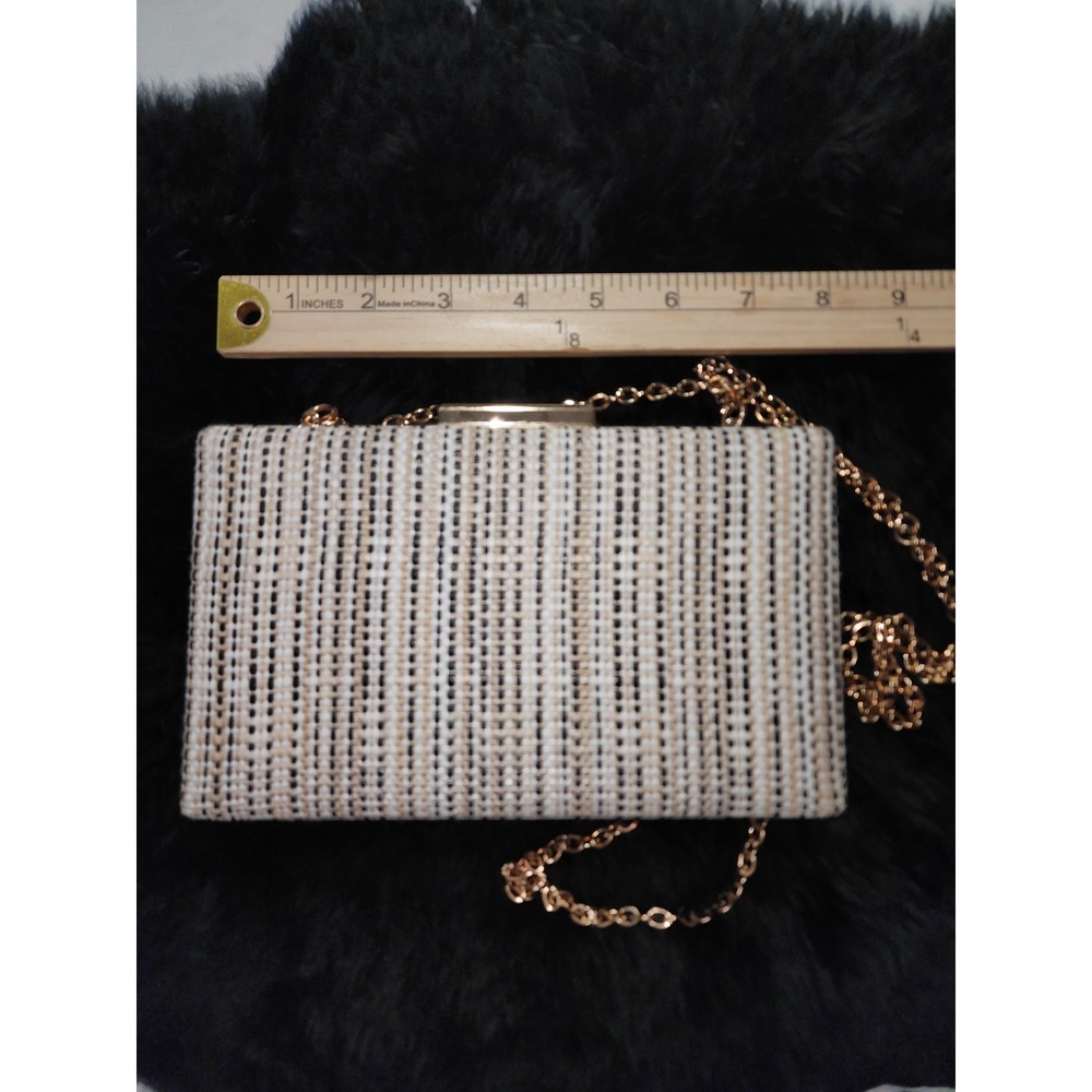 Urban‎ Expressions Azores Evening Bag Clutch Natural Tweed Beige White Black - Picture 3 of 5